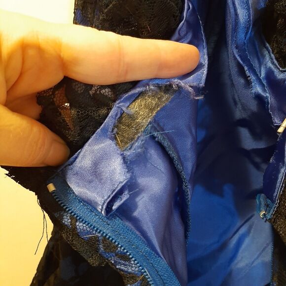 Vtg 7 GUNNE SAX Jessica McClintock Lace Prom Dress Party Gown Blue/Black DAMAGED - Picture 8 of 13